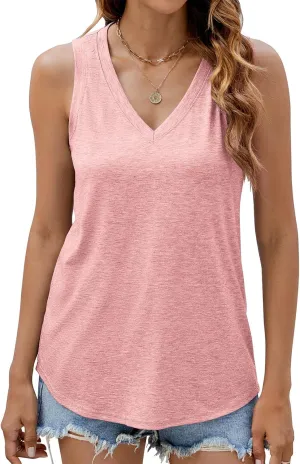 Sherosa Womens Tank Tops V Neck Summer Trendy Casual Loose Fit Flowy Sleeveless Shirts