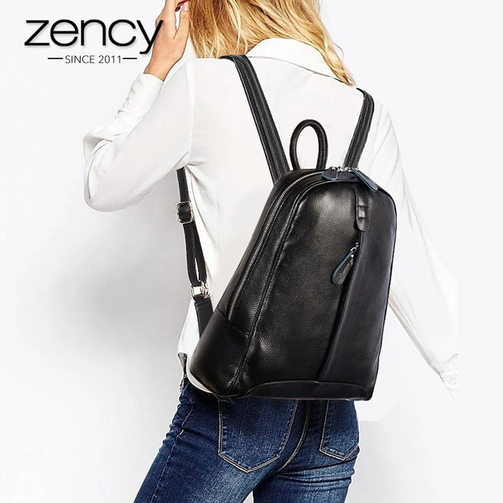 Simple Genuine Leather Backpack Women Laptop Casual Knapsack Ladies Travel Bag