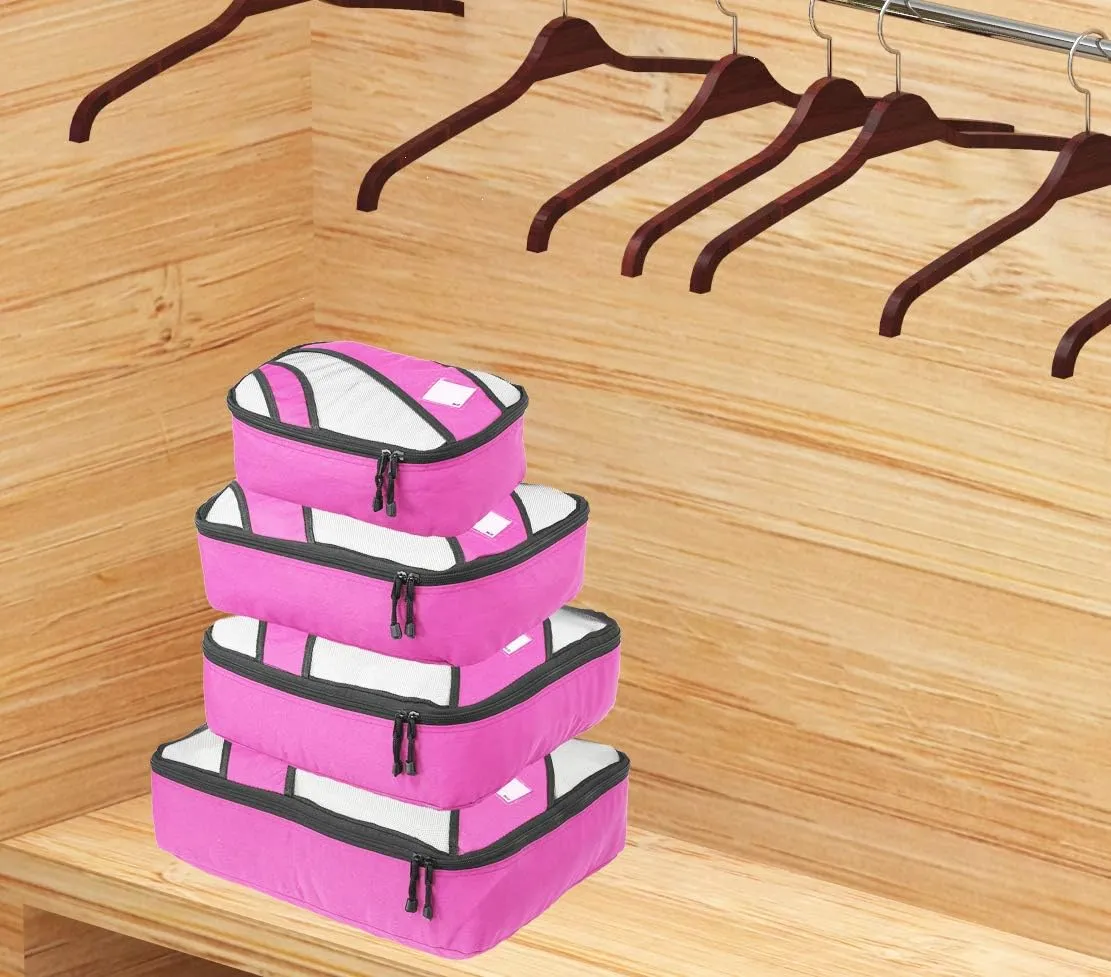 Simple Houseware 4 Set Packing Cube - Travel Organizers with Laundry Bag, Pink