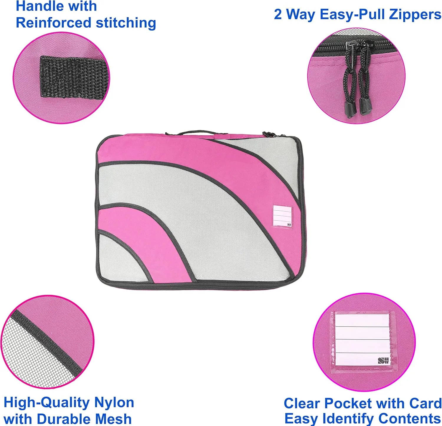 Simple Houseware 4 Set Packing Cube - Travel Organizers with Laundry Bag, Pink