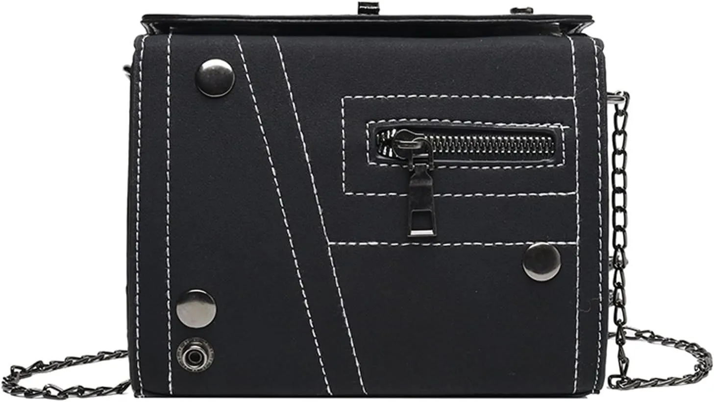 Simple Shoulder Bag with Metal Chain Strap,Vegan Multi-Zipper Crossbody Handbag Purse