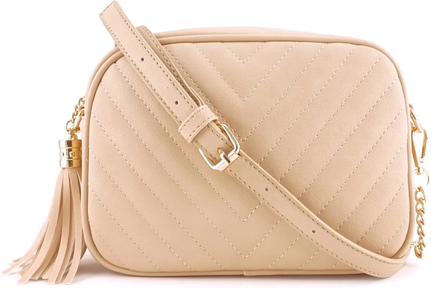 Simple Shoulder Crossbody Bag With Metal Chain Strap And Tassel Top Zipper