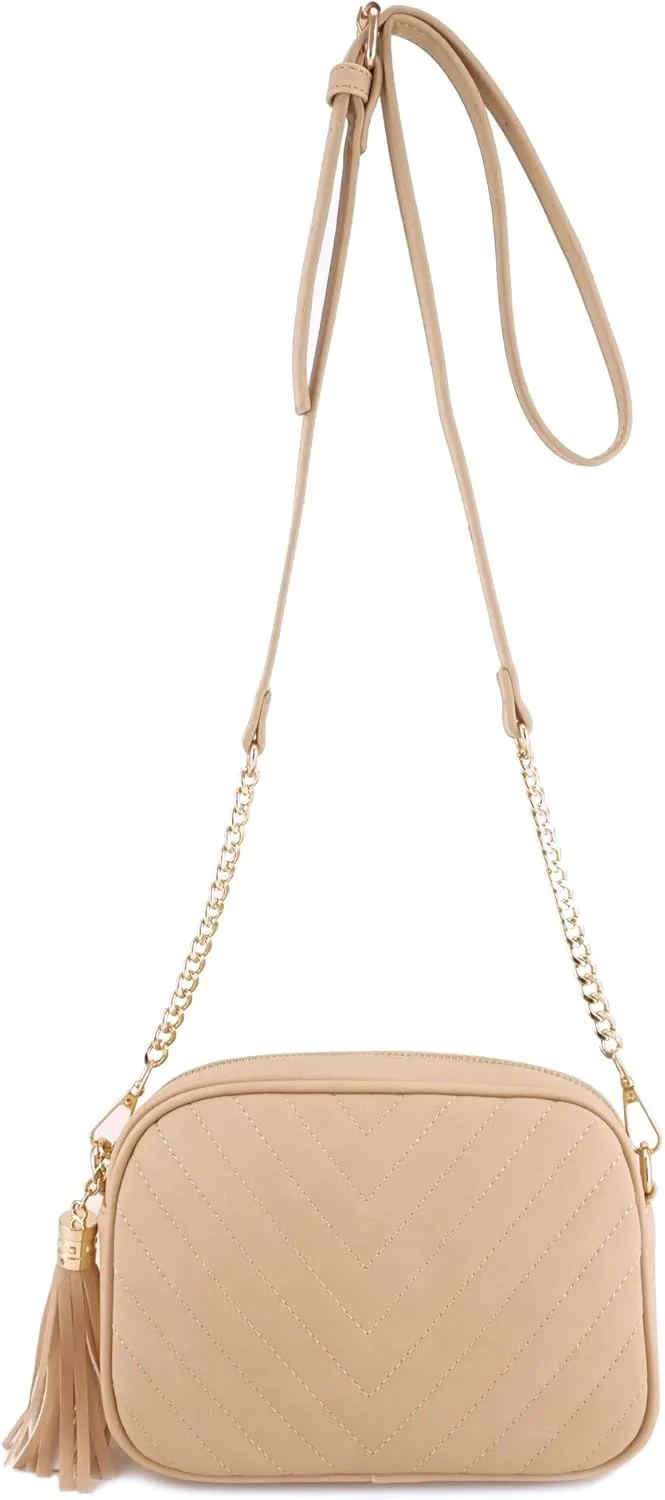 Simple Shoulder Crossbody Bag With Metal Chain Strap And Tassel Top Zipper