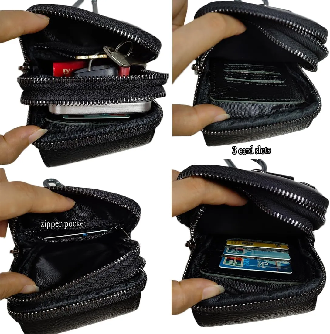 Simple Vintage Leather Waist Bag Fanny Pack Hip Bumbag with Adjustable Shoulder Strap Black