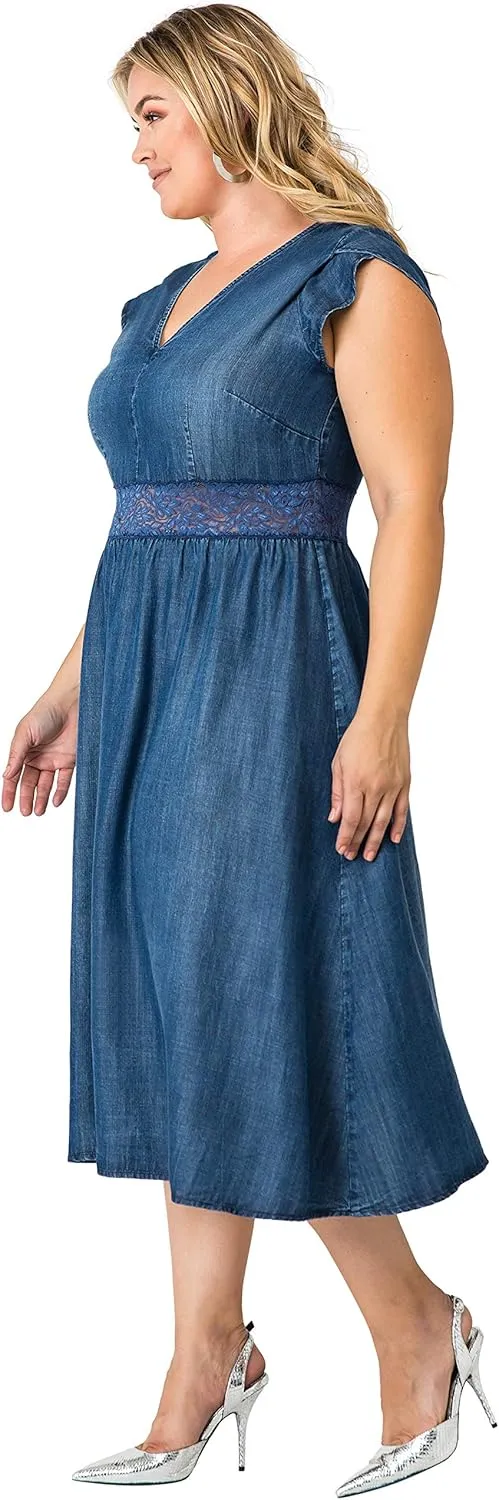 Standards & Practices Plus Size Women's A-Line Short Sleeve Tencel Midi Dress