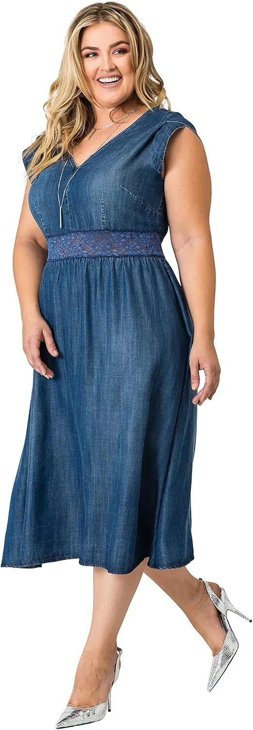 Standards & Practices Plus Size Women's A-Line Short Sleeve Tencel Midi Dress