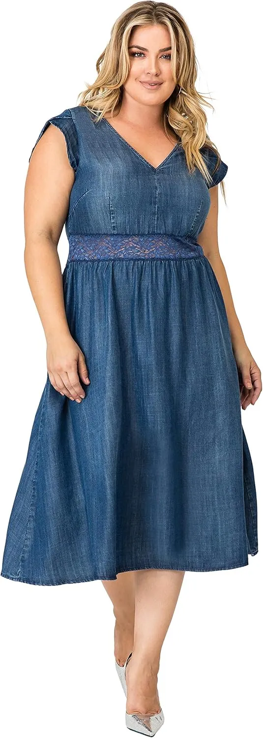 Standards & Practices Plus Size Women's A-Line Short Sleeve Tencel Midi Dress
