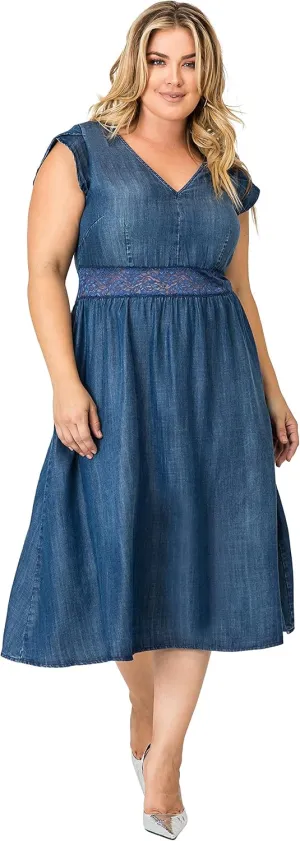 Standards & Practices Plus Size Women's A-Line Short Sleeve Tencel Midi Dress