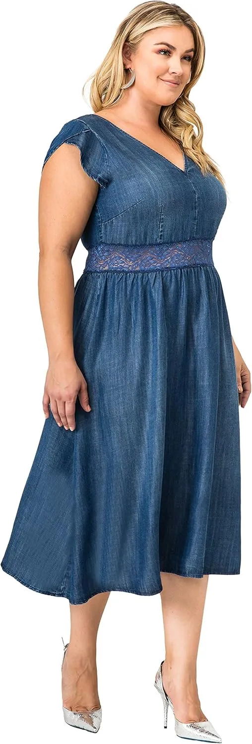 Standards & Practices Plus Size Women's A-Line Short Sleeve Tencel Midi Dress