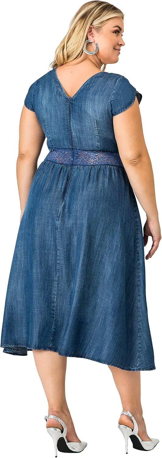 Standards & Practices Plus Size Women's A-Line Short Sleeve Tencel Midi Dress