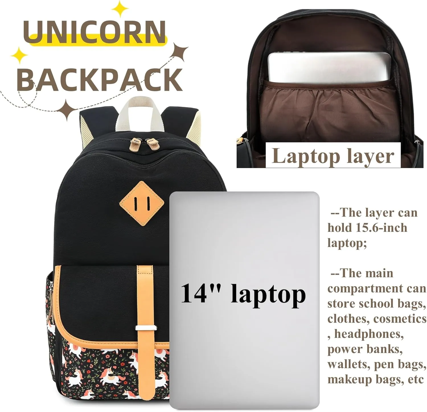 Stripe Stylish Backpack Women College Laptop Backpack Shoulder Bag Daypack Rucksack Black