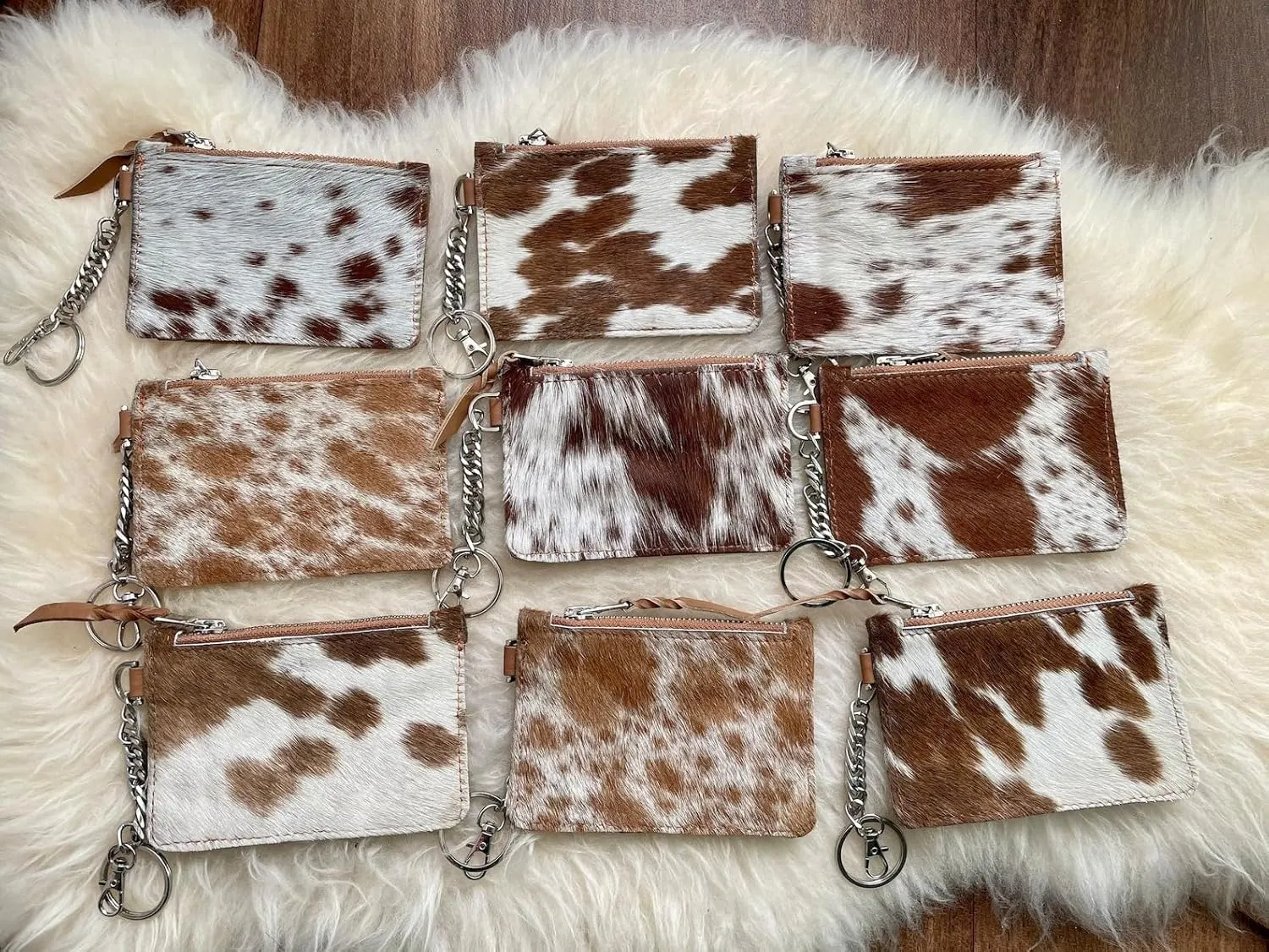 Stylish Cowhide Keychain Wallet with Credit Card Holder Coin Purse