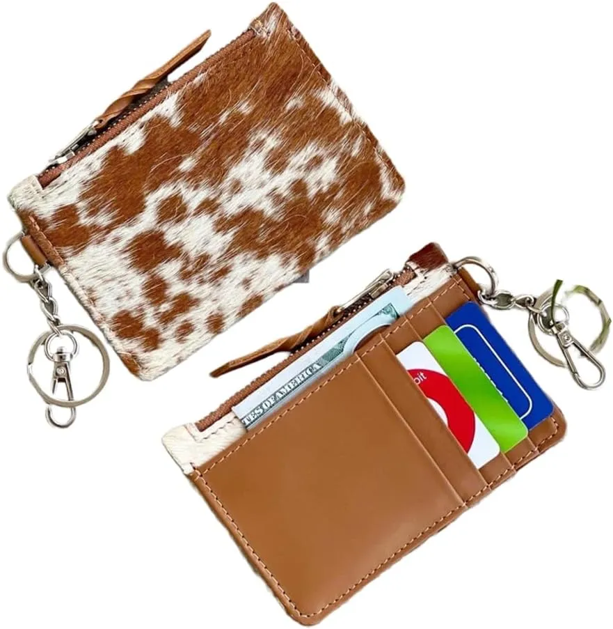 Stylish Cowhide Keychain Wallet with Credit Card Holder Coin Purse