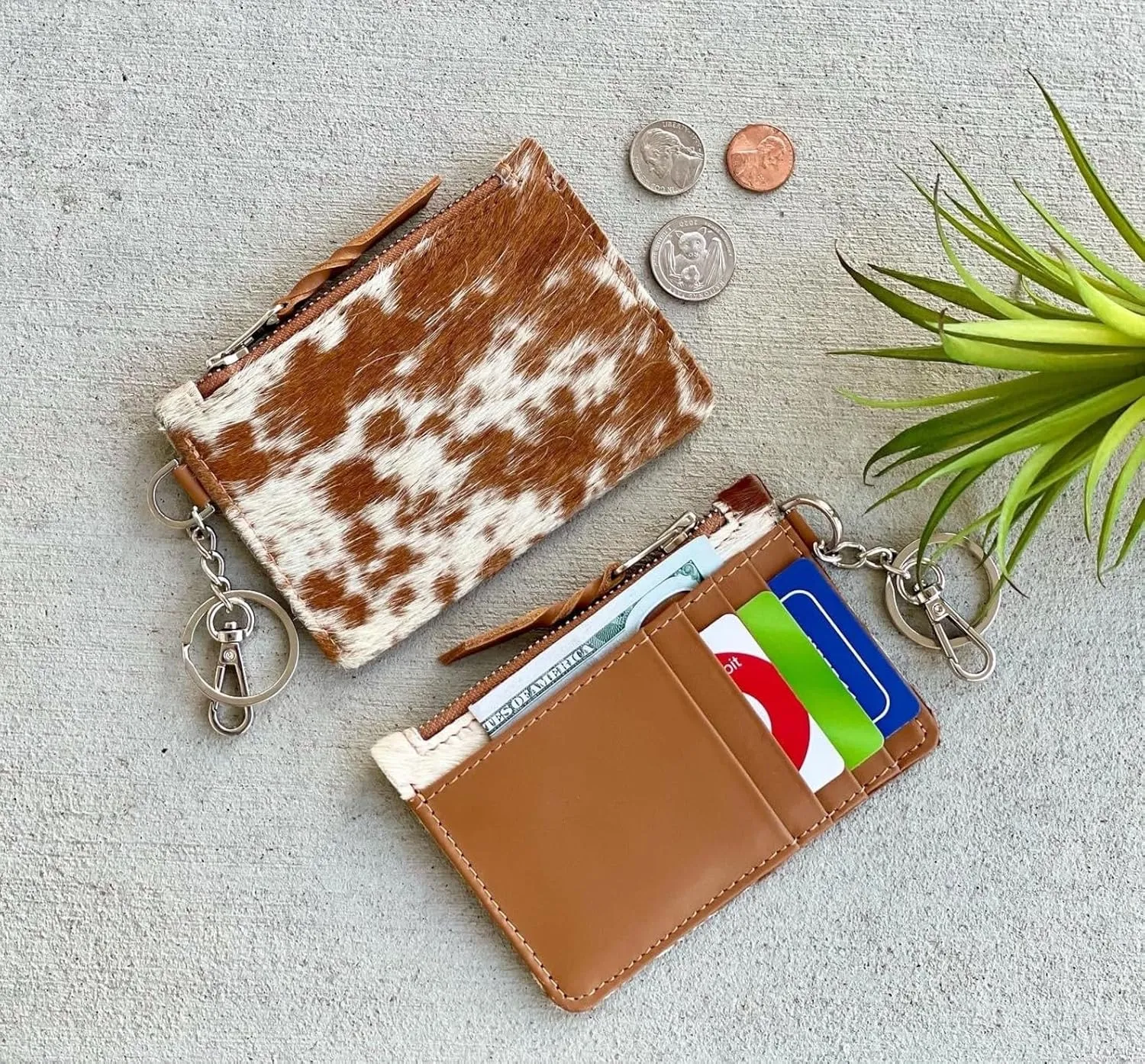 Stylish Cowhide Keychain Wallet with Credit Card Holder Coin Purse