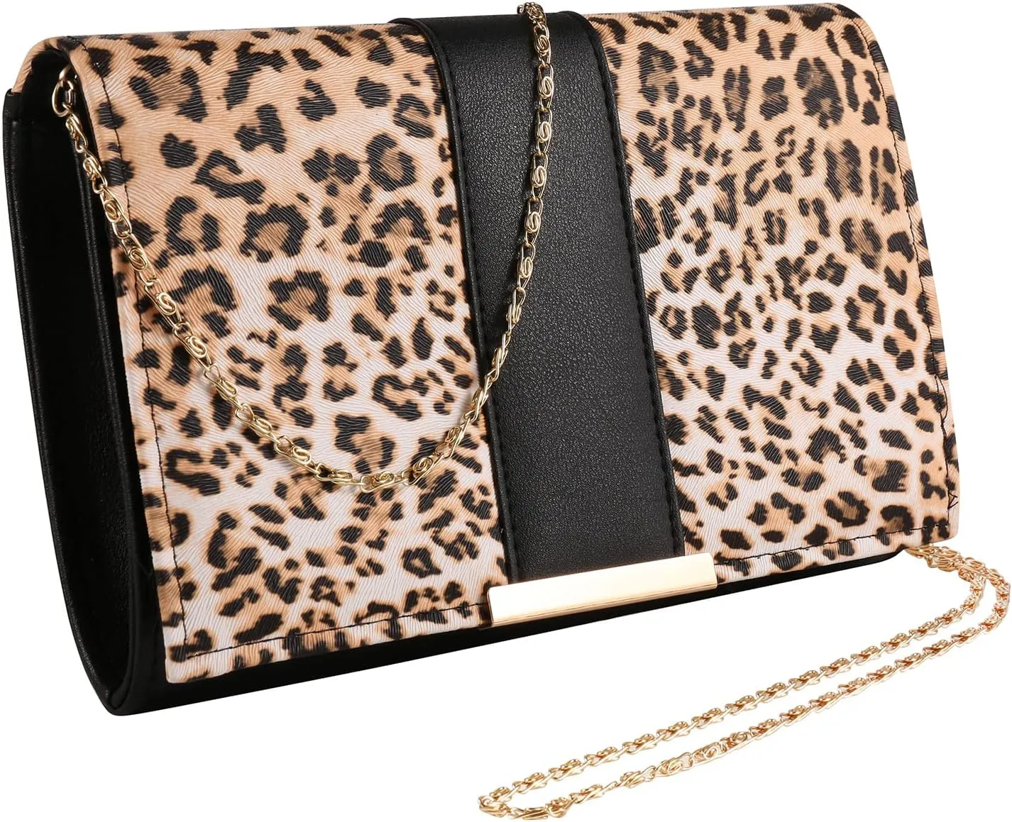 Stylish Embossed Print PU Leather Gold Chain Crossbody Bag Women's Clutch Pouch