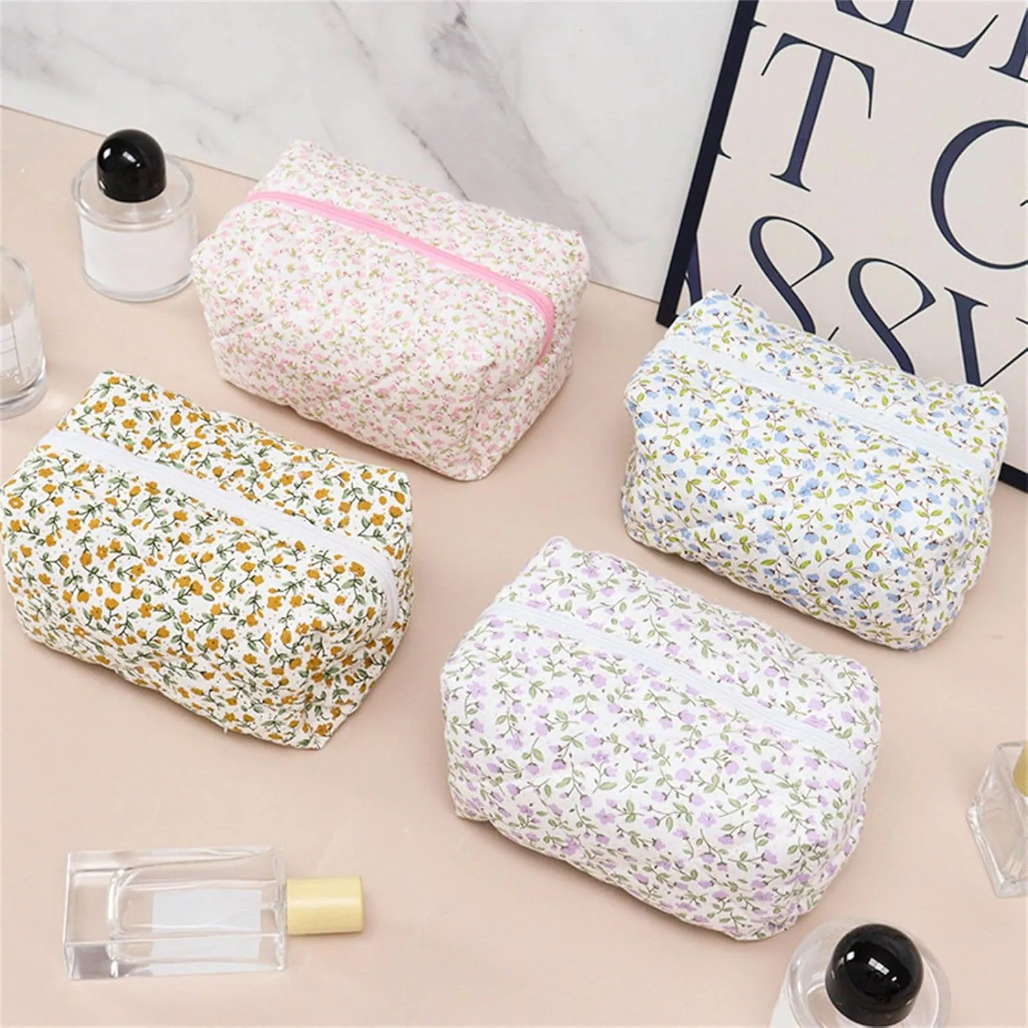 Stylish Floral Print Travel Cosmetic Storage Bag Organizer for Makeup and Toiletries, Pink