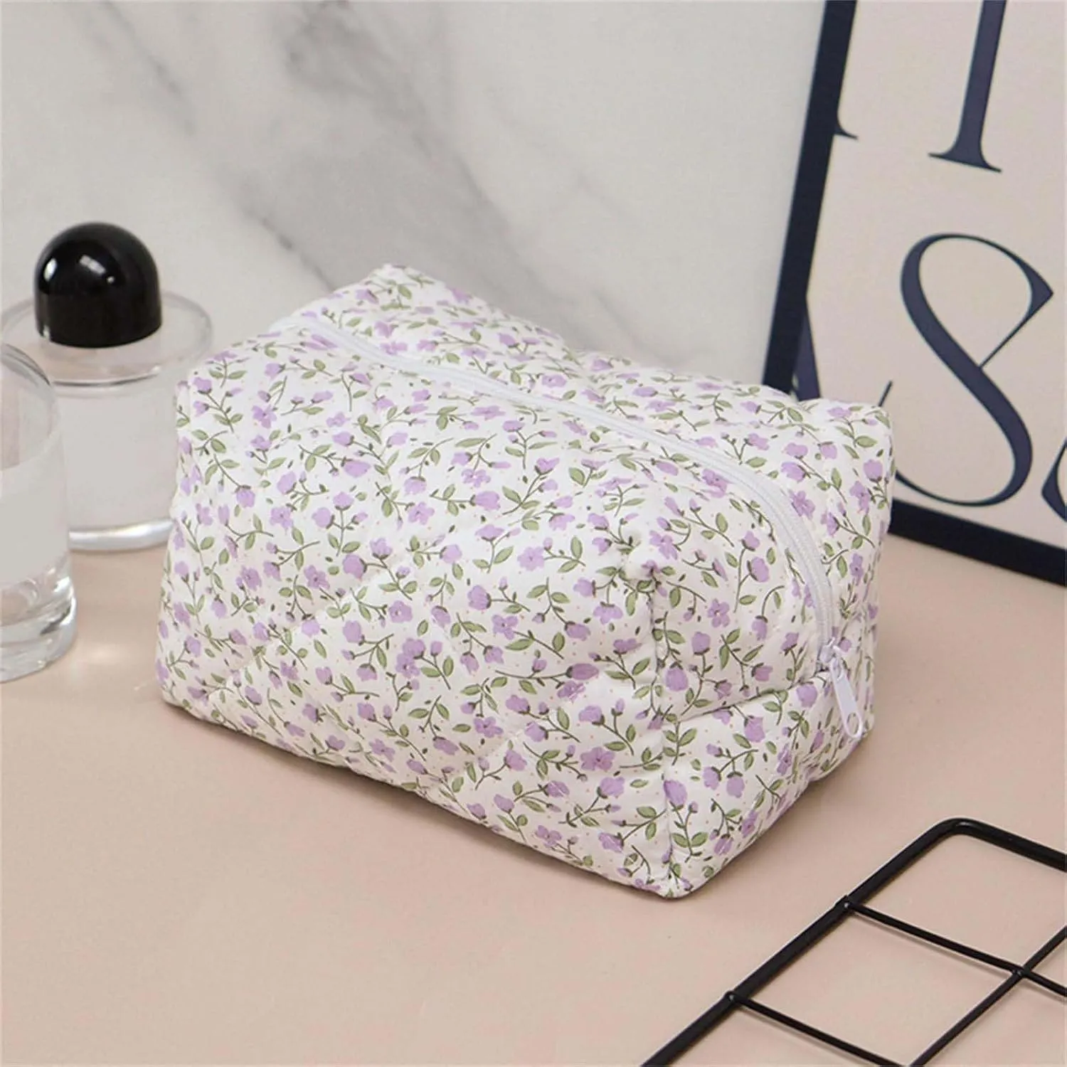 Stylish Floral Print Travel Cosmetic Storage Bag Organizer for Makeup and Toiletries, Pink