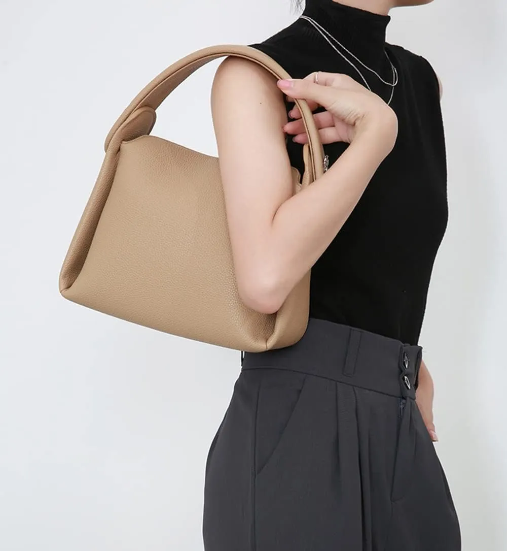 Stylish Vegan Leather Satchel Crossbody Bag for Women - Casual Khaki Handbag Tote