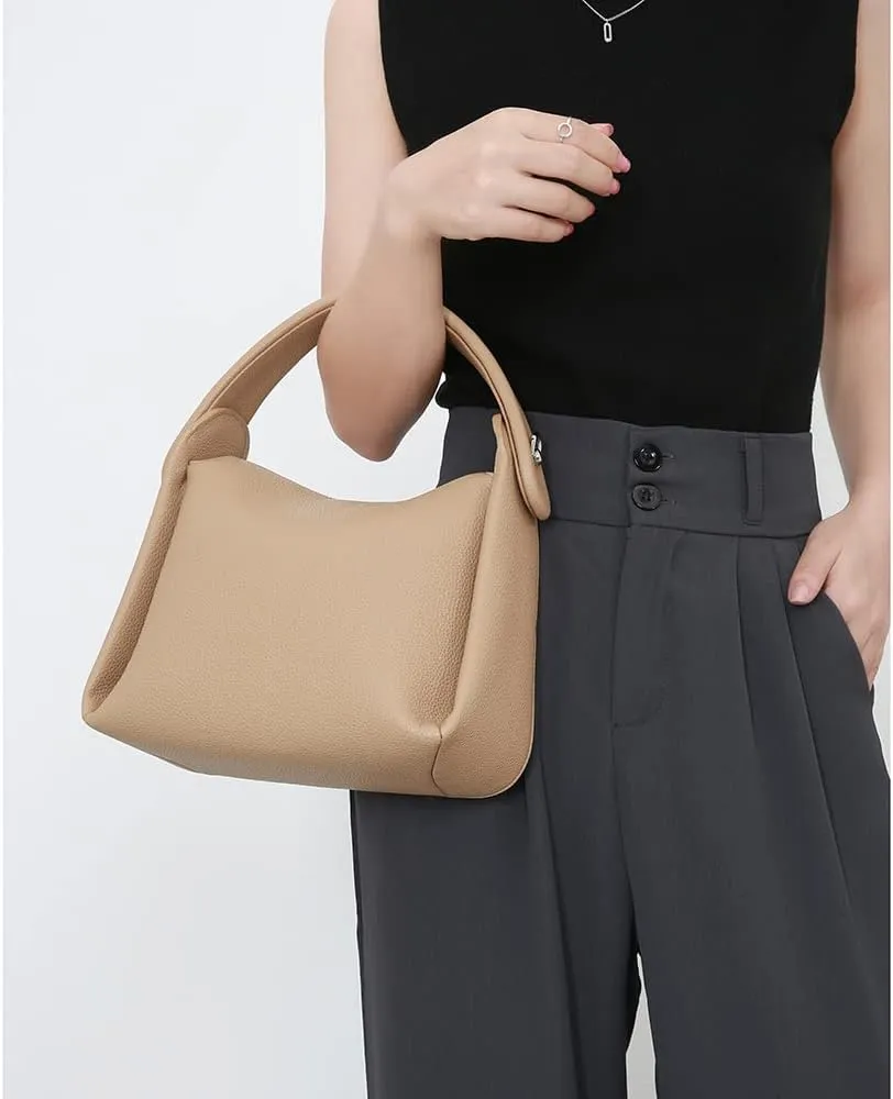 Stylish Vegan Leather Satchel Crossbody Bag for Women - Casual Khaki Handbag Tote