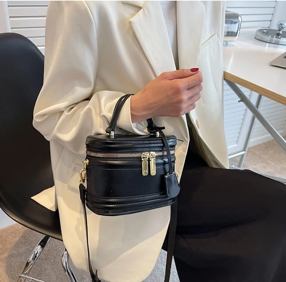 Stylish Womens Retro Leather Bucket Satchel Crossbody Bag - White Fashion Tote Handbag