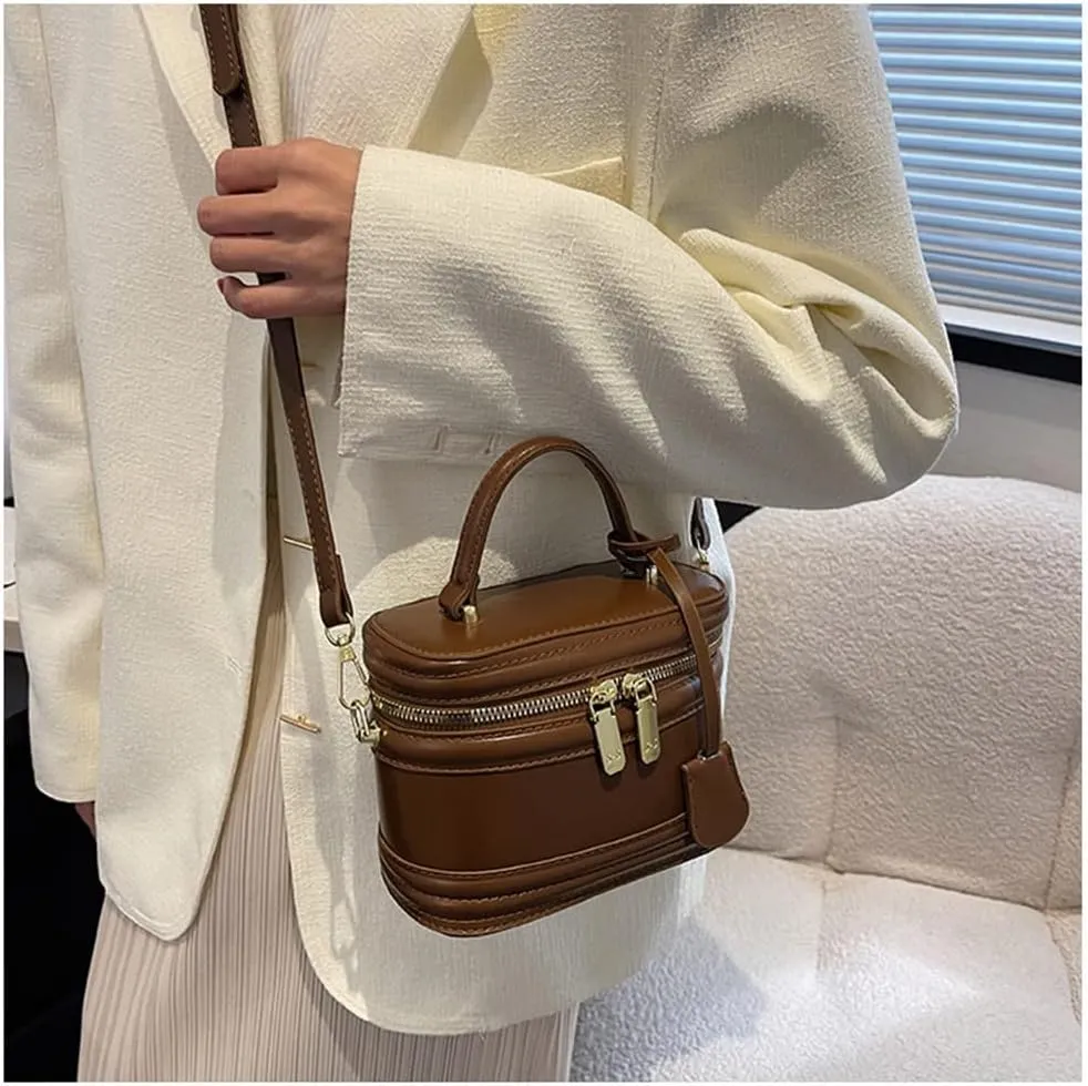 Stylish Womens Retro Leather Bucket Satchel Crossbody Bag - White Fashion Tote Handbag