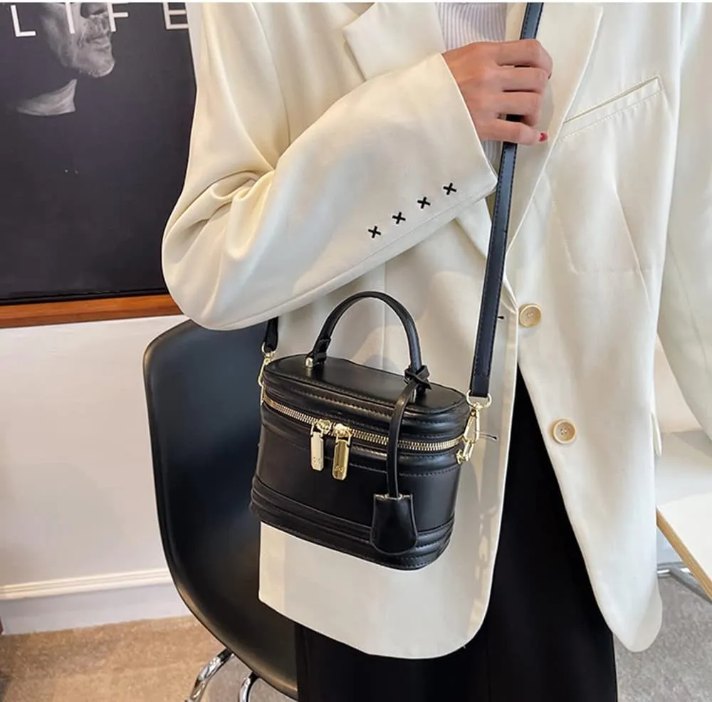Stylish Womens Retro Leather Bucket Satchel Crossbody Bag - White Fashion Tote Handbag