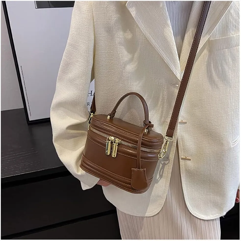 Stylish Womens Retro Leather Bucket Satchel Crossbody Bag - White Fashion Tote Handbag