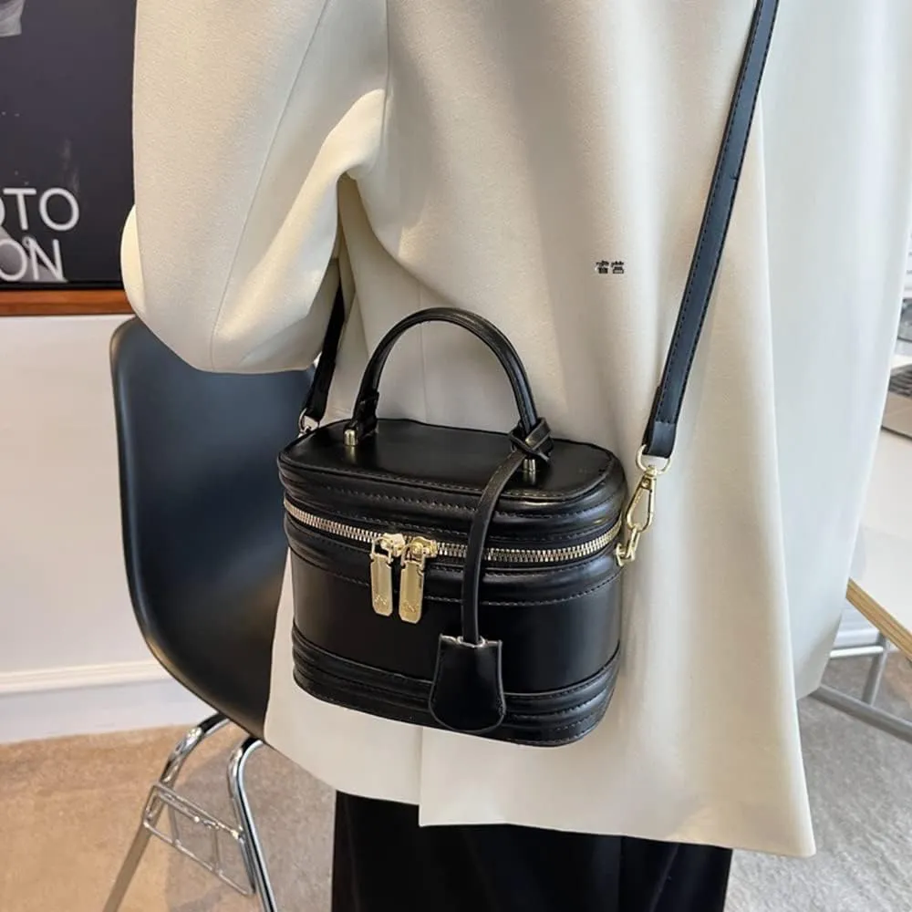 Stylish Womens Retro Leather Bucket Satchel Crossbody Bag - White Fashion Tote Handbag