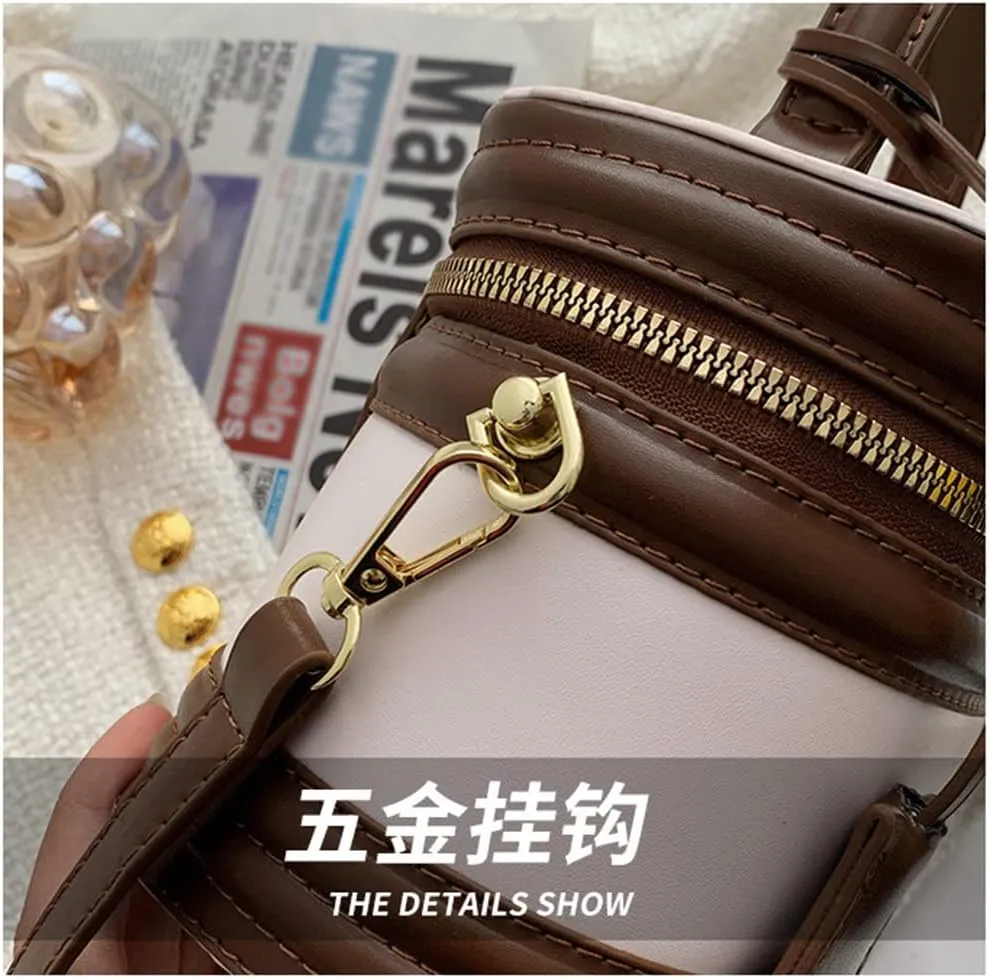 Stylish Womens Retro Leather Bucket Satchel Crossbody Bag - White Fashion Tote Handbag