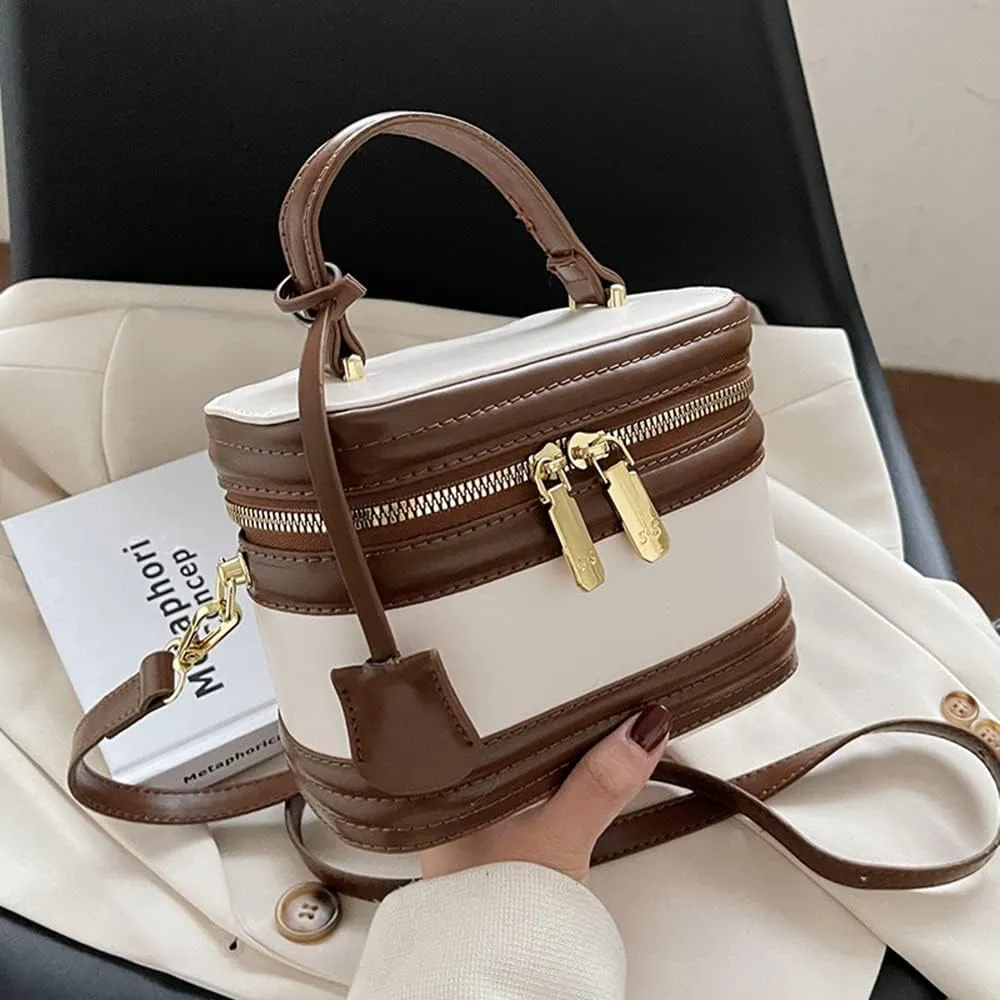 Stylish Womens Retro Leather Bucket Satchel Crossbody Bag - White Fashion Tote Handbag