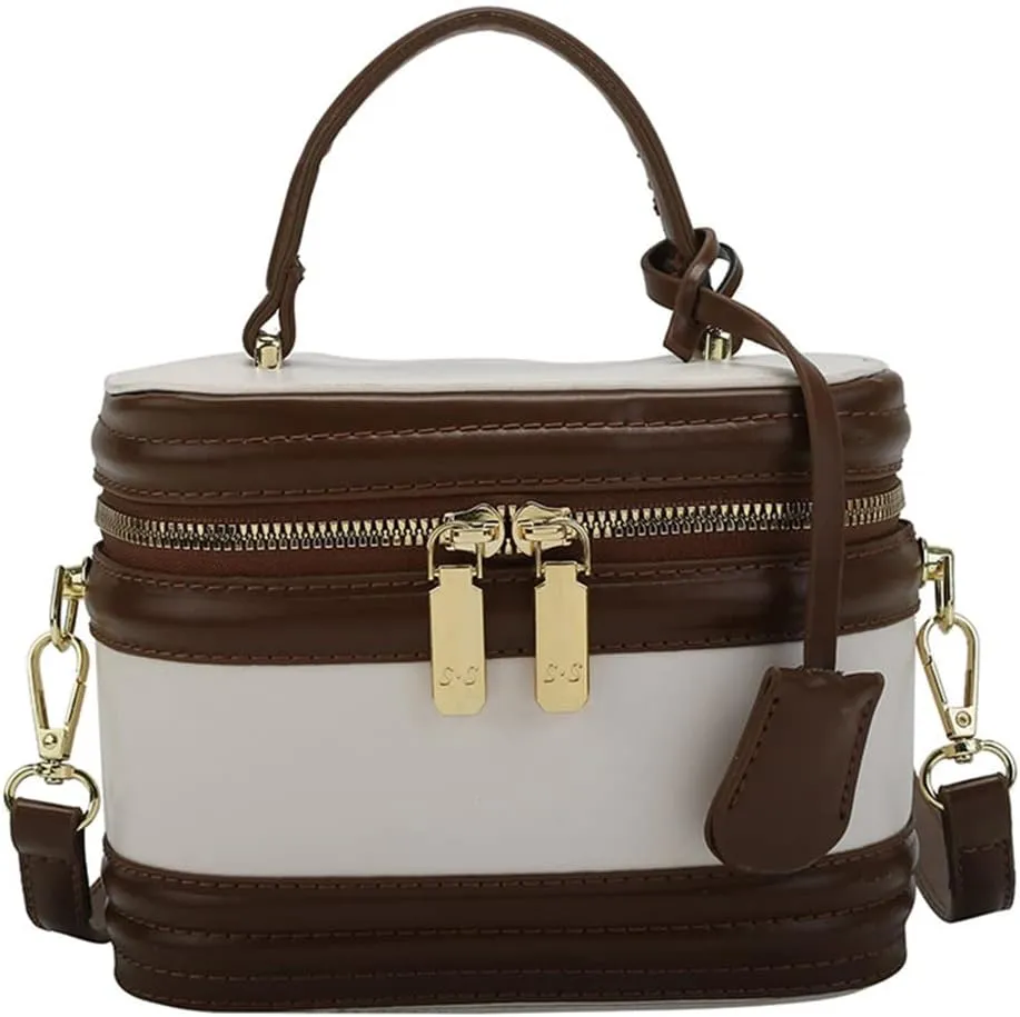 Stylish Womens Retro Leather Bucket Satchel Crossbody Bag - White Fashion Tote Handbag