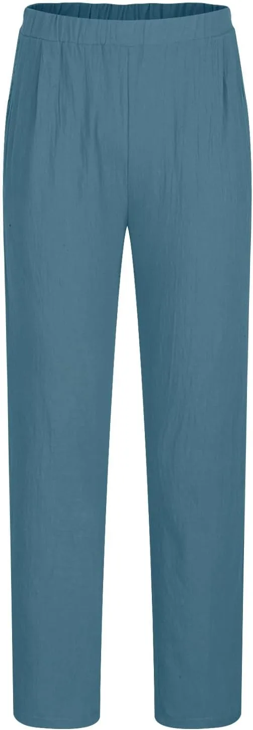 Sweatpants for Men 2024 Summer Trendy Cotton Linen Trousers Elastic Waist Sports Pants Straight Leg Pants with Pokets