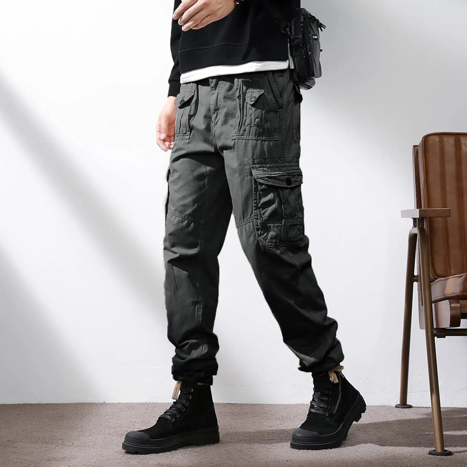 Tactical Pants for Men Stretch Lightweight Cargo Sweatpants Stretch Waistband Workout Joggers Athletic Hiking Pants