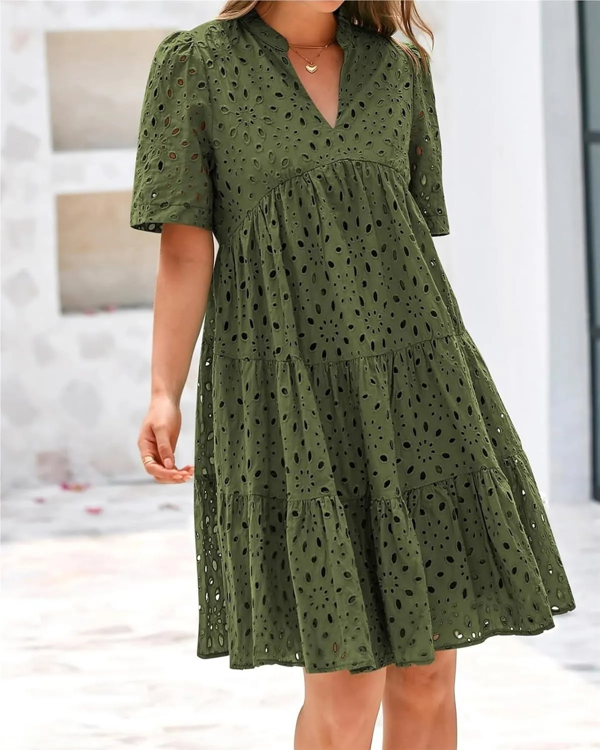 The Beauty North Eyelet Dress, Ruffle Floral Eyelets Dresses for Women, Elegant Hollow Out Lace Ruffle Casual Mini Dress