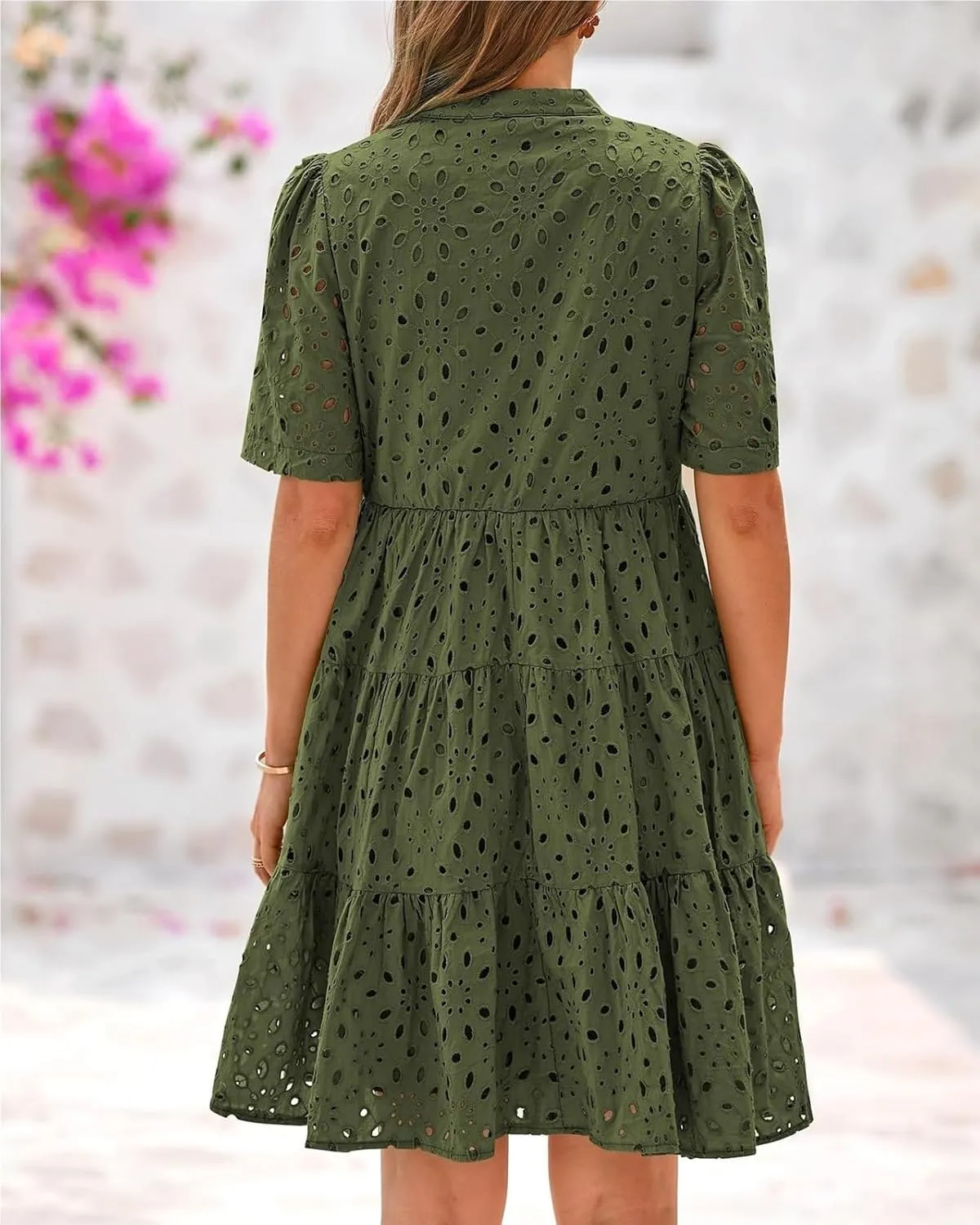 The Beauty North Eyelet Dress, Ruffle Floral Eyelets Dresses for Women, Elegant Hollow Out Lace Ruffle Casual Mini Dress