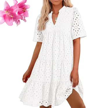 The Beauty North Eyelet Dress, Ruffle Floral Eyelets Dresses for Women, Elegant Hollow Out Lace Ruffle Casual Mini Dress