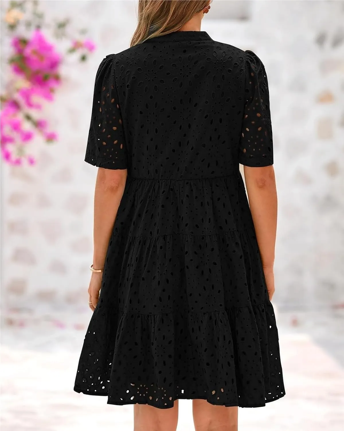 The Beauty North Eyelet Dress, Ruffle Floral Eyelets Dresses for Women, Elegant Hollow Out Lace Ruffle Casual Mini Dress
