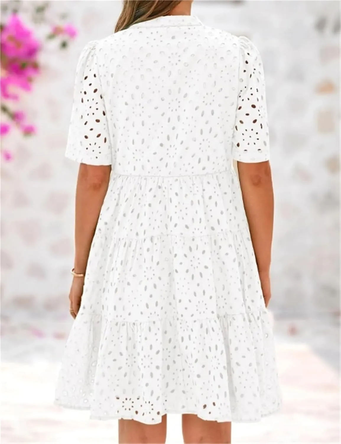 The Beauty North Eyelet Dress, Ruffle Floral Eyelets Dresses for Women, Elegant Hollow Out Lace Ruffle Casual Mini Dress