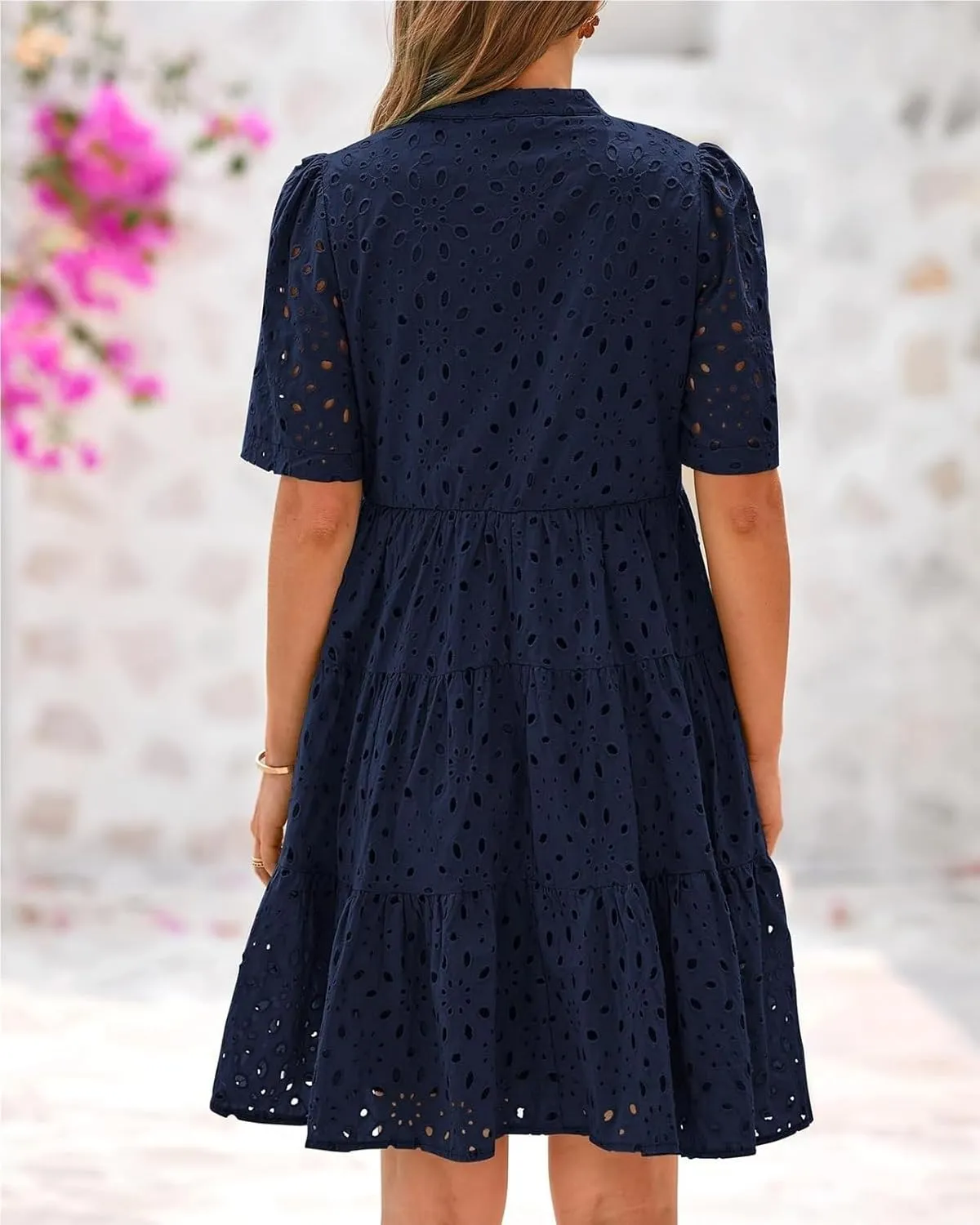 The Beauty North Eyelet Dress, Ruffle Floral Eyelets Dresses for Women, Elegant Hollow Out Lace Ruffle Casual Mini Dress