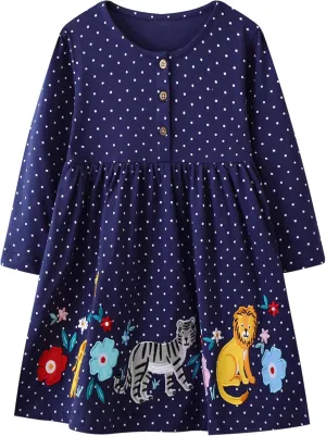 Toddler Girls Cotton Embroidery Applique Short Sleeve Dresses 2-7Y