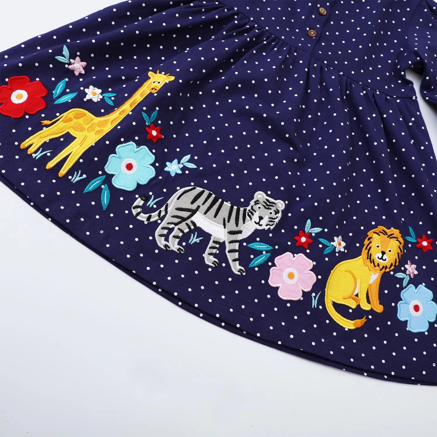 Toddler Girls Cotton Embroidery Applique Short Sleeve Dresses 2-7Y