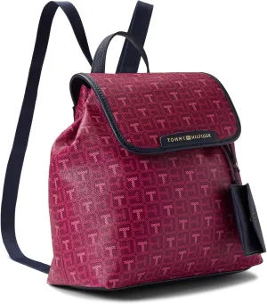Tommy Hilfiger Kennedy II Flap Backpack w/Hangoff-Coated Square Monogram Italian Wine/Eccentric Magenta One Size