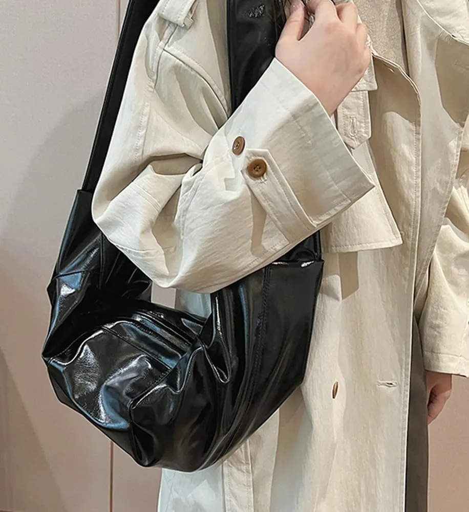 Trendy Crescent Bag for Women PU Leather Satchel Purse Causal Slouchy Bag College Travel Shoulder Bag with Adjustable Strap