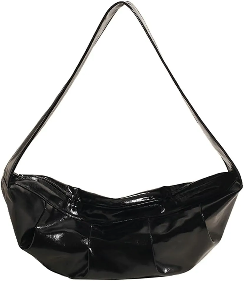Trendy Crescent Bag for Women PU Leather Satchel Purse Causal Slouchy Bag College Travel Shoulder Bag with Adjustable Strap