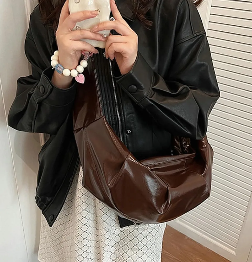 Trendy Crescent Bag for Women PU Leather Satchel Purse Causal Slouchy Bag College Travel Shoulder Bag with Adjustable Strap