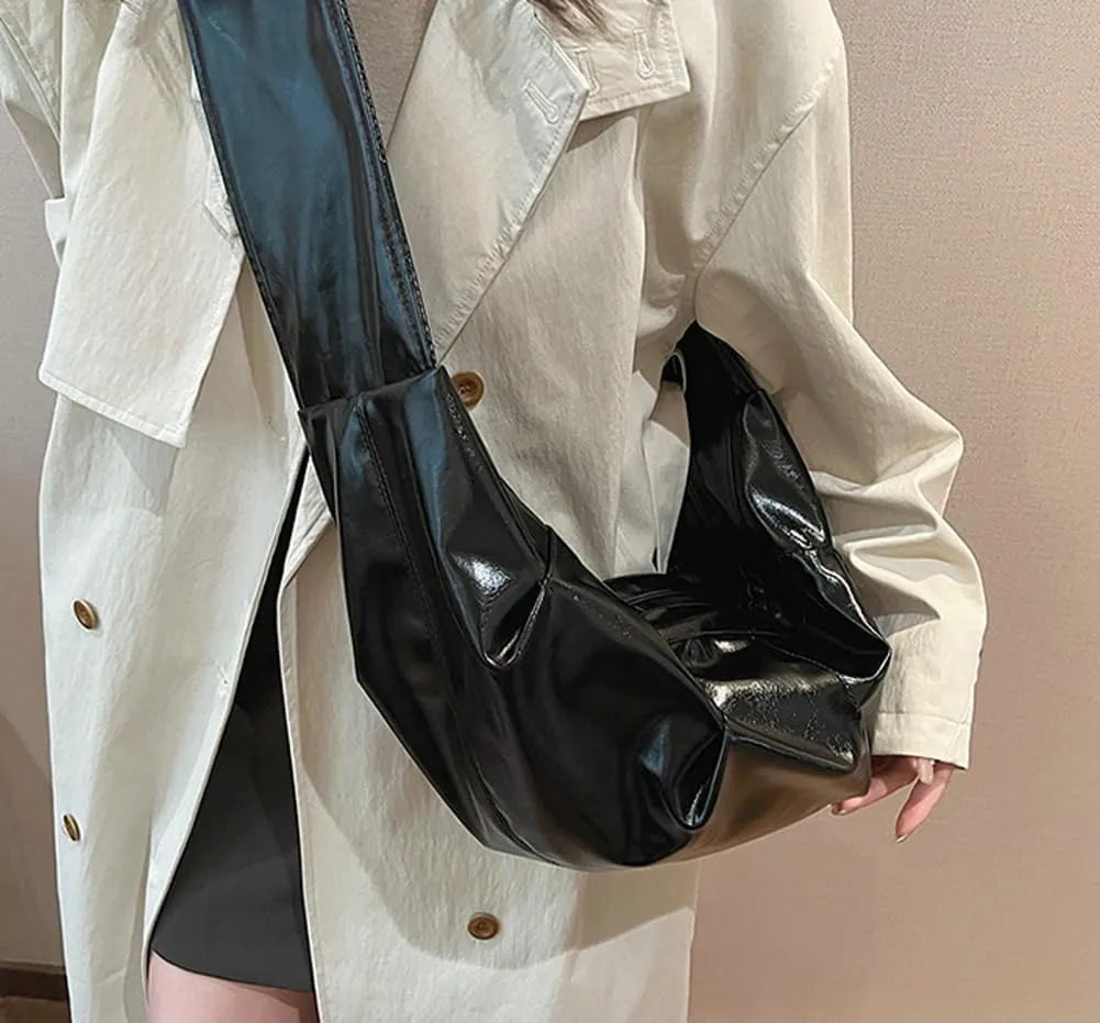 Trendy Crescent Bag for Women PU Leather Satchel Purse Causal Slouchy Bag College Travel Shoulder Bag with Adjustable Strap