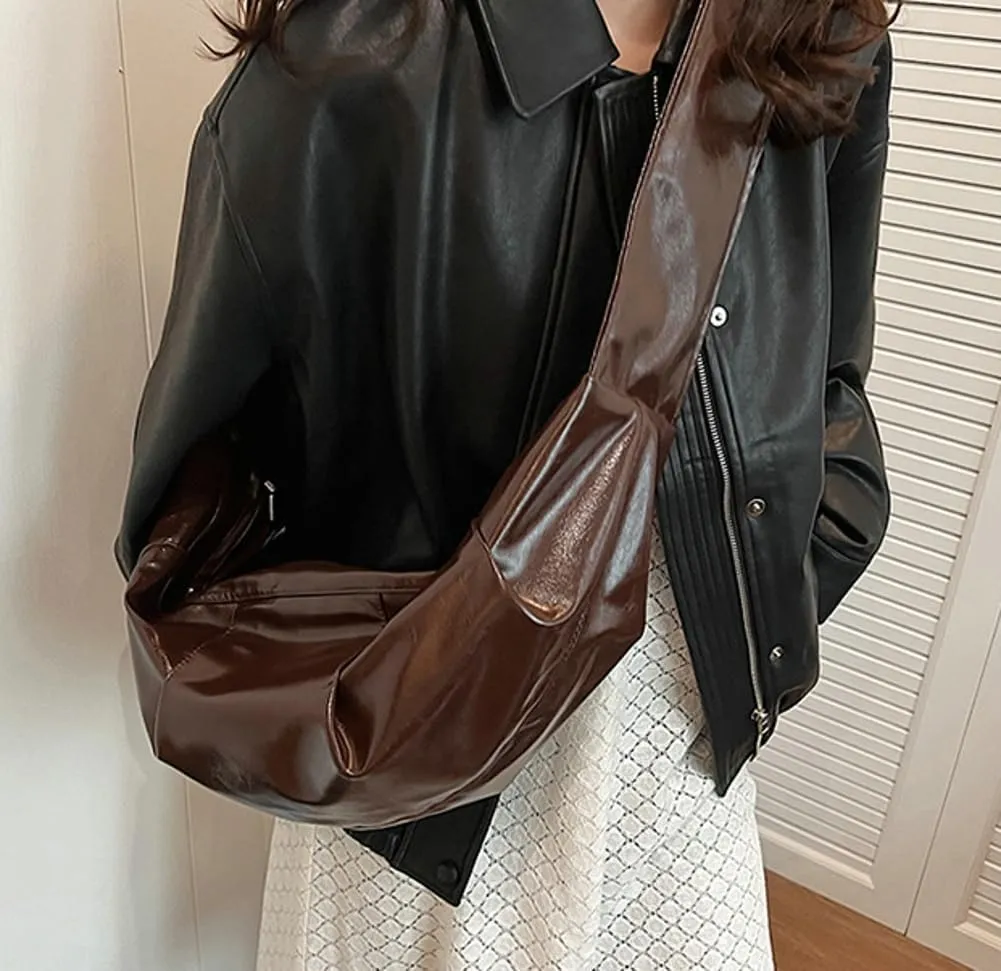 Trendy Crescent Bag for Women PU Leather Satchel Purse Causal Slouchy Bag College Travel Shoulder Bag with Adjustable Strap