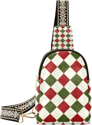 Trendy Fashion Christmas Buffalo Plaid bags fanny pack sturdy leather sling bag for for travel
