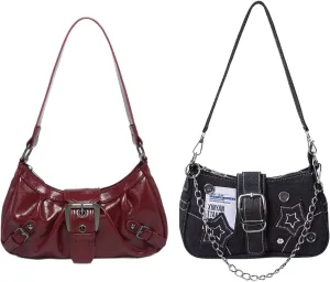 Trendy Grunge Y2k Purse Small Hobo Clutch Y2k Bag Black Y2k Accessories Goth Punk Shoulder Bag for Women Girl