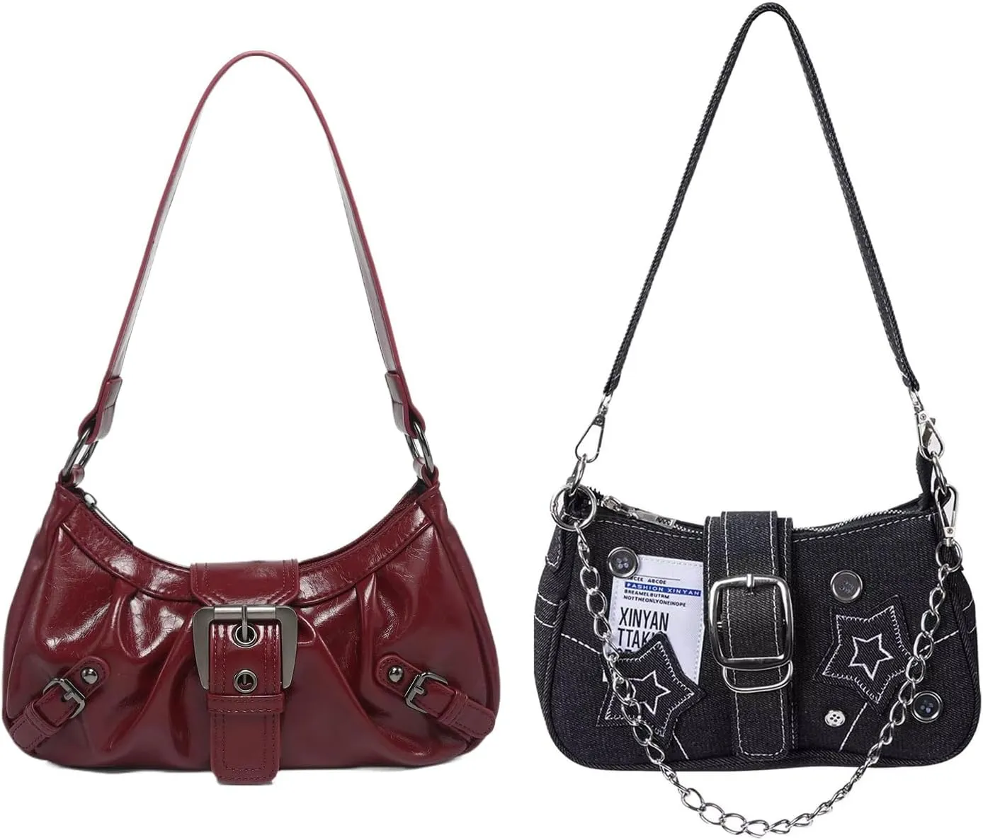 Trendy Grunge Y2k Purse Small Hobo Clutch Y2k Bag Black Y2k Accessories Goth Punk Shoulder Bag for Women Girl
